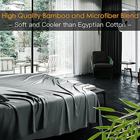 Cool 6PC 100% Bamboo Queen Size Bed Sheets Set 1800 Thread Count 16 Inch Deep - Picture 4 of 6